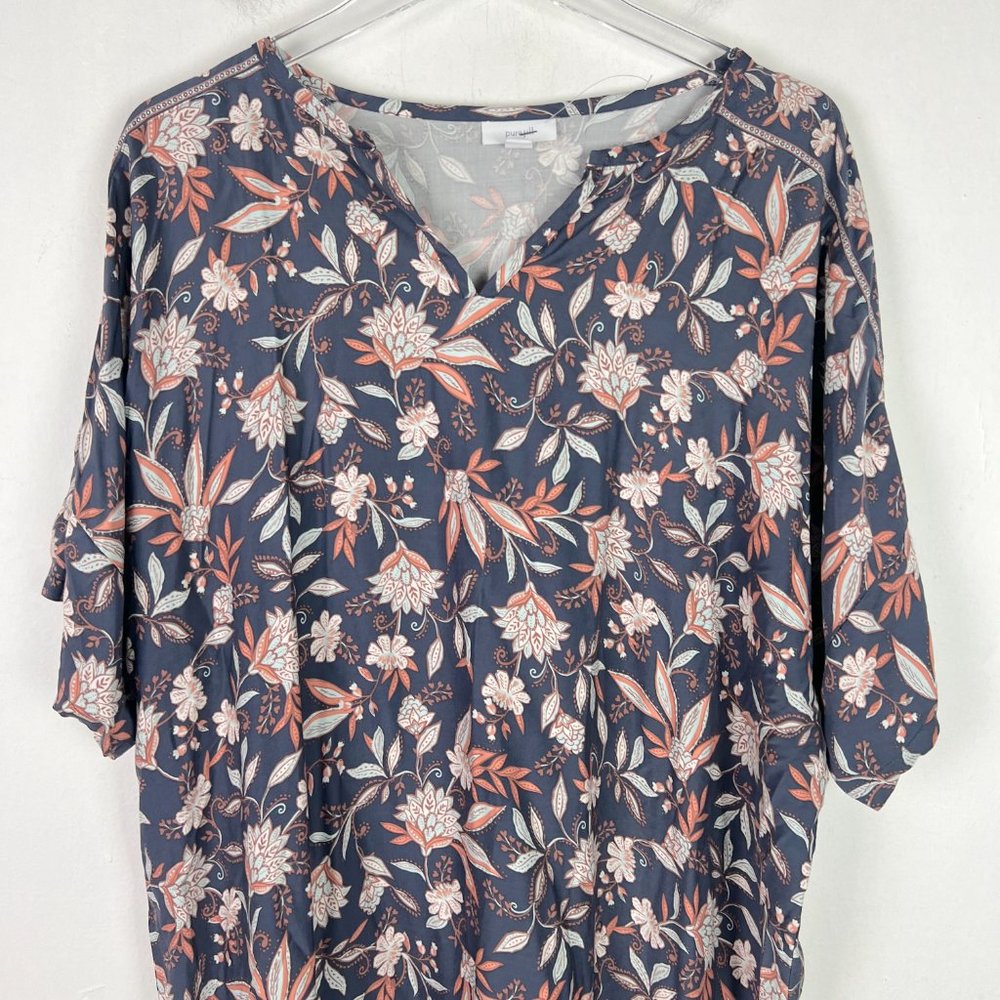 NWOT J. Jill Pure Jill Floral Shirt Dress Short Sleeves Size Large L NEW - Picture 2 of 9